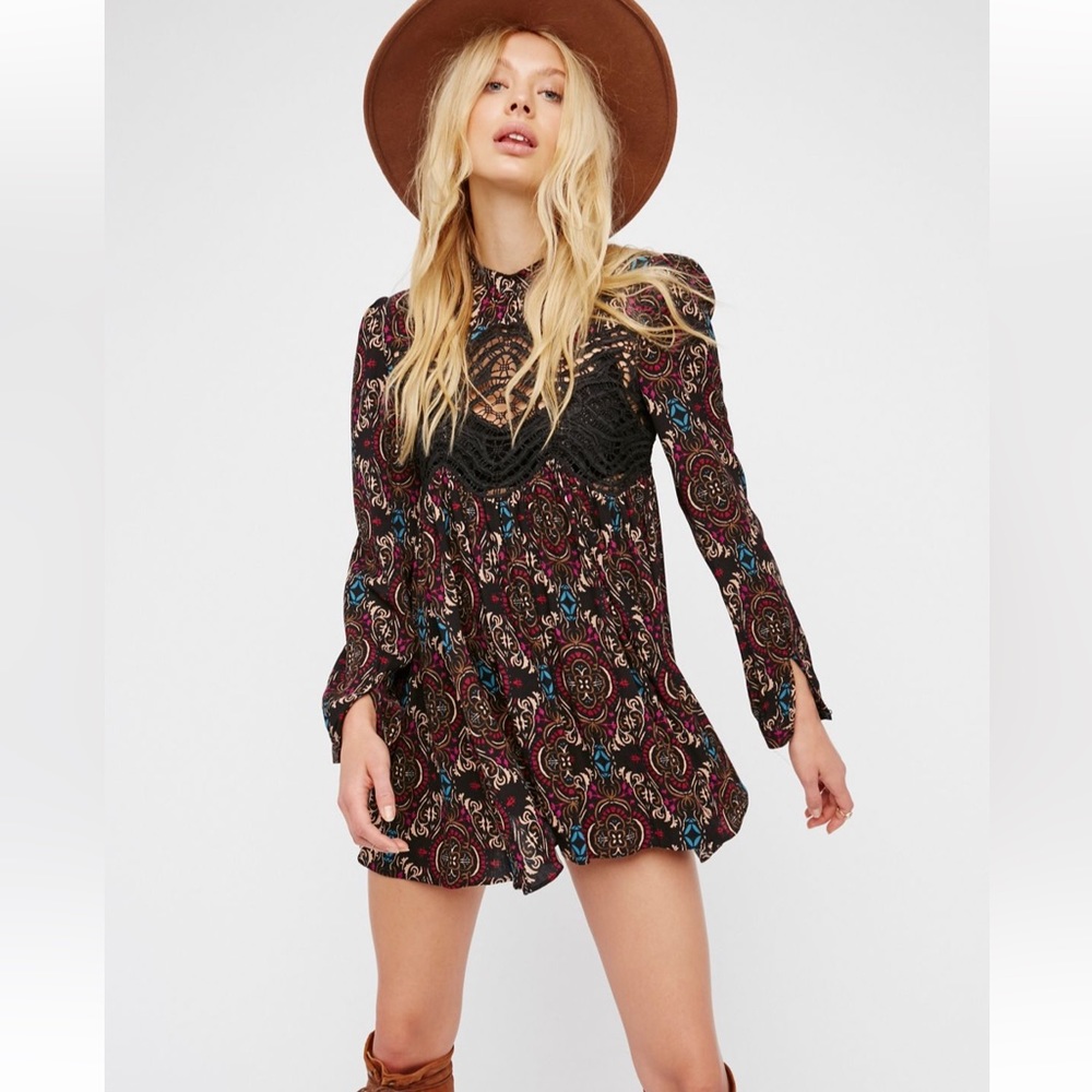 Free People Sweet Thang Printed Black Tunic Combo